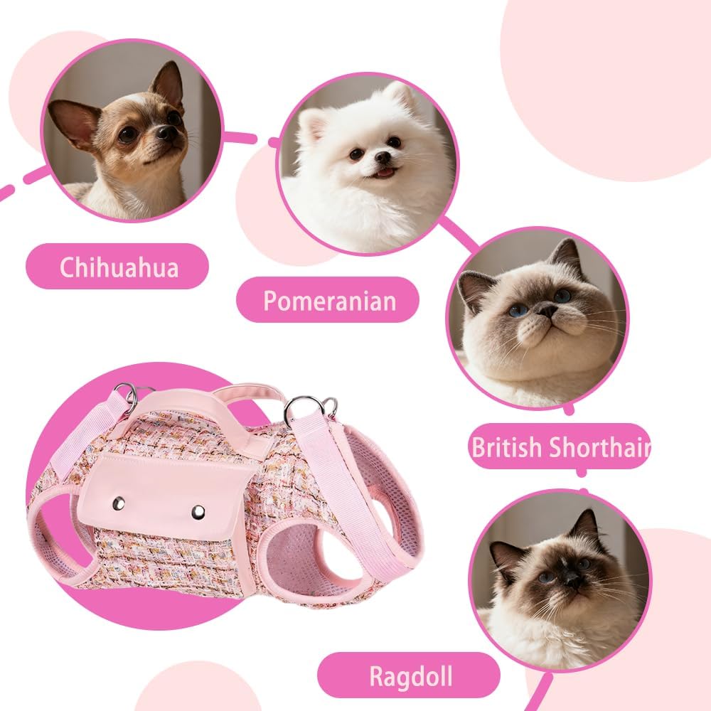 Haustier-Brustgurt mit Schultergurt, Kleine Hunde Katzen Quer-Rucksacke mit Magnetischen 2 Taschen,