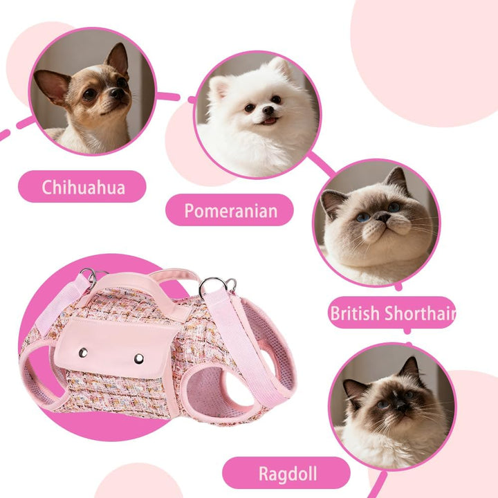 Haustier-Brustgurt mit Schultergurt, Kleine Hunde Katzen Quer-Rucksacke mit Magnetischen 2 Taschen,