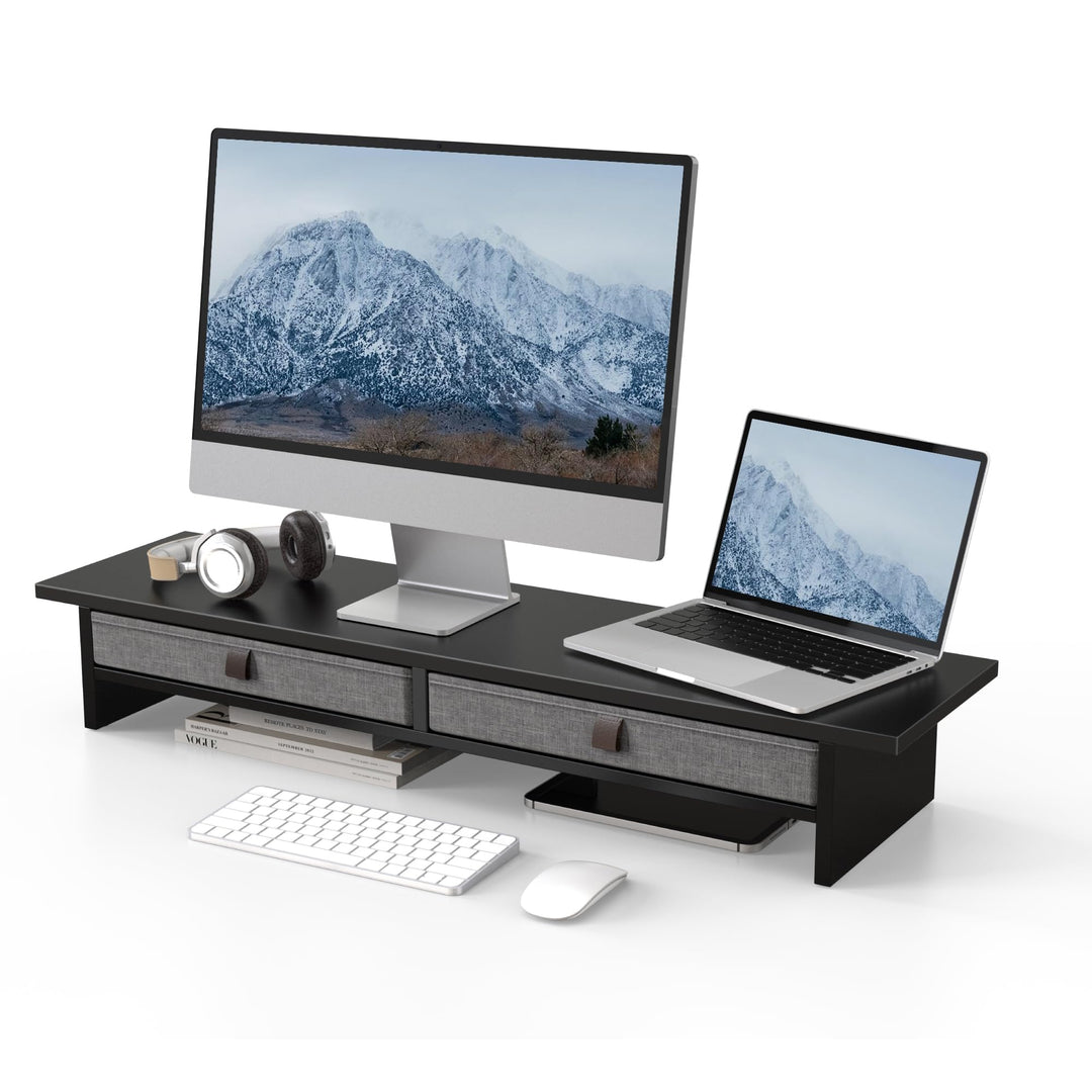 Fenge Dual Monitorständer Riser 2 Etagen Computer Monitor Ständer mit Schublade für PC Laptop Drucke