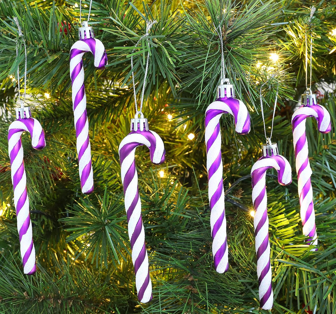 Christmas Concepts® Packung mit 6-13 cm Glitzer-Zuckerstangen-Christbaumschmuck (Lila & Weiss), Lila