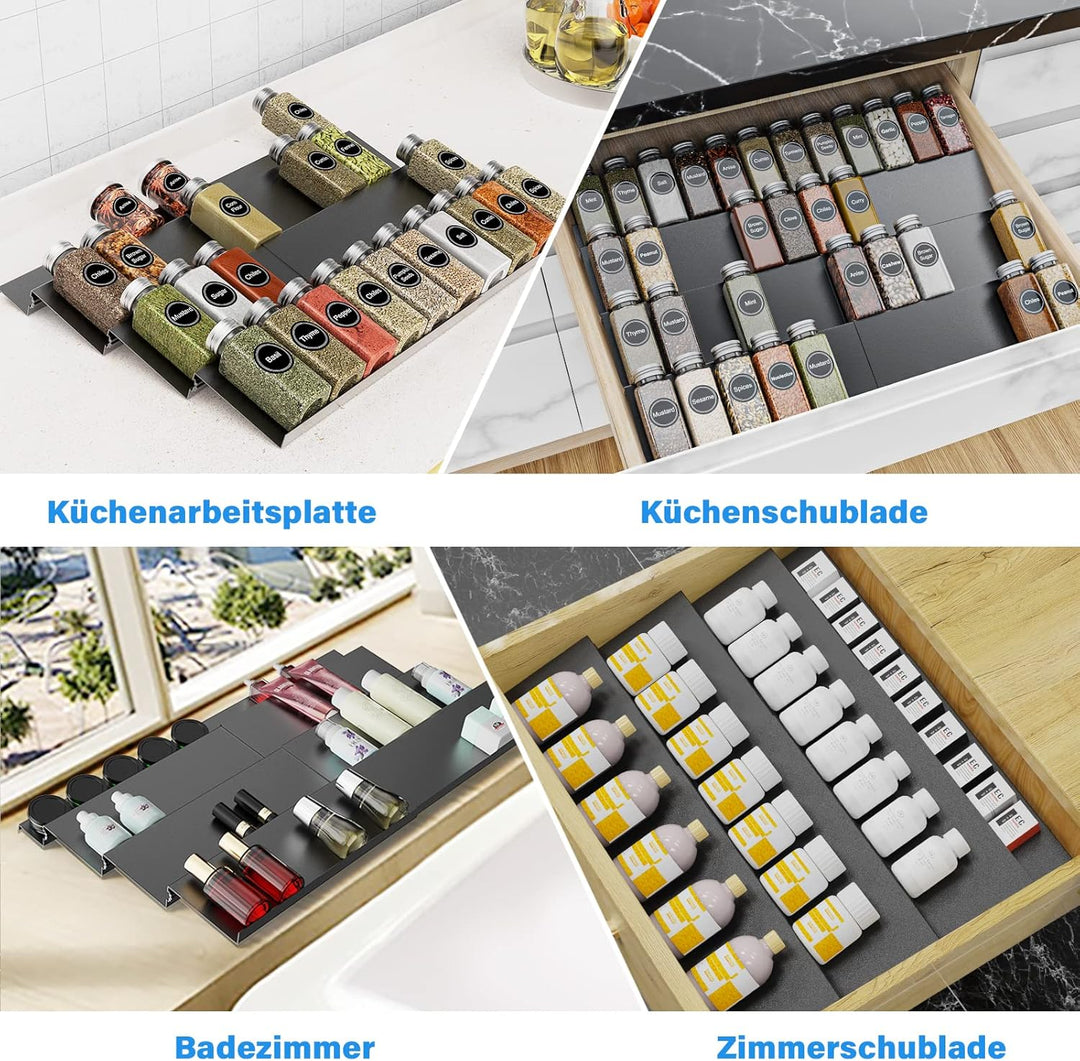TOKSEL Wizsofer Gewürzhalter Schublade, Verstellbar Erweiterbar 4 Ebenen Metall Gewürzregal Organize