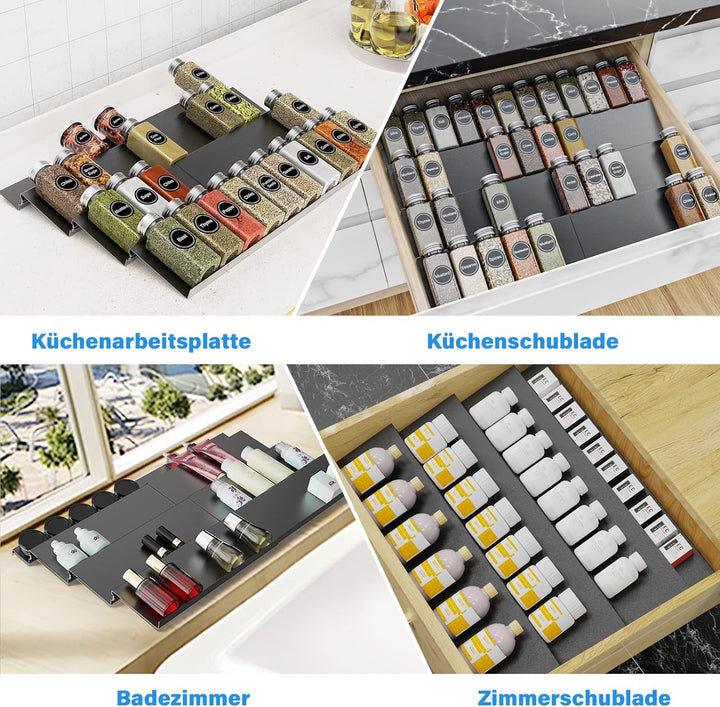 TOKSEL Wizsofer Gewürzhalter Schublade, Verstellbar Erweiterbar 4 Ebenen Metall Gewürzregal Organize