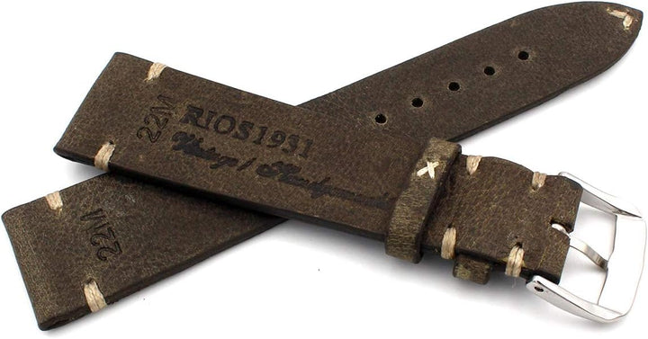 RIOS1931 Sagittarius Vintage Rindsleder Uhrenarmband handgemacht in Deutschland Robust 22mm Moosgrün