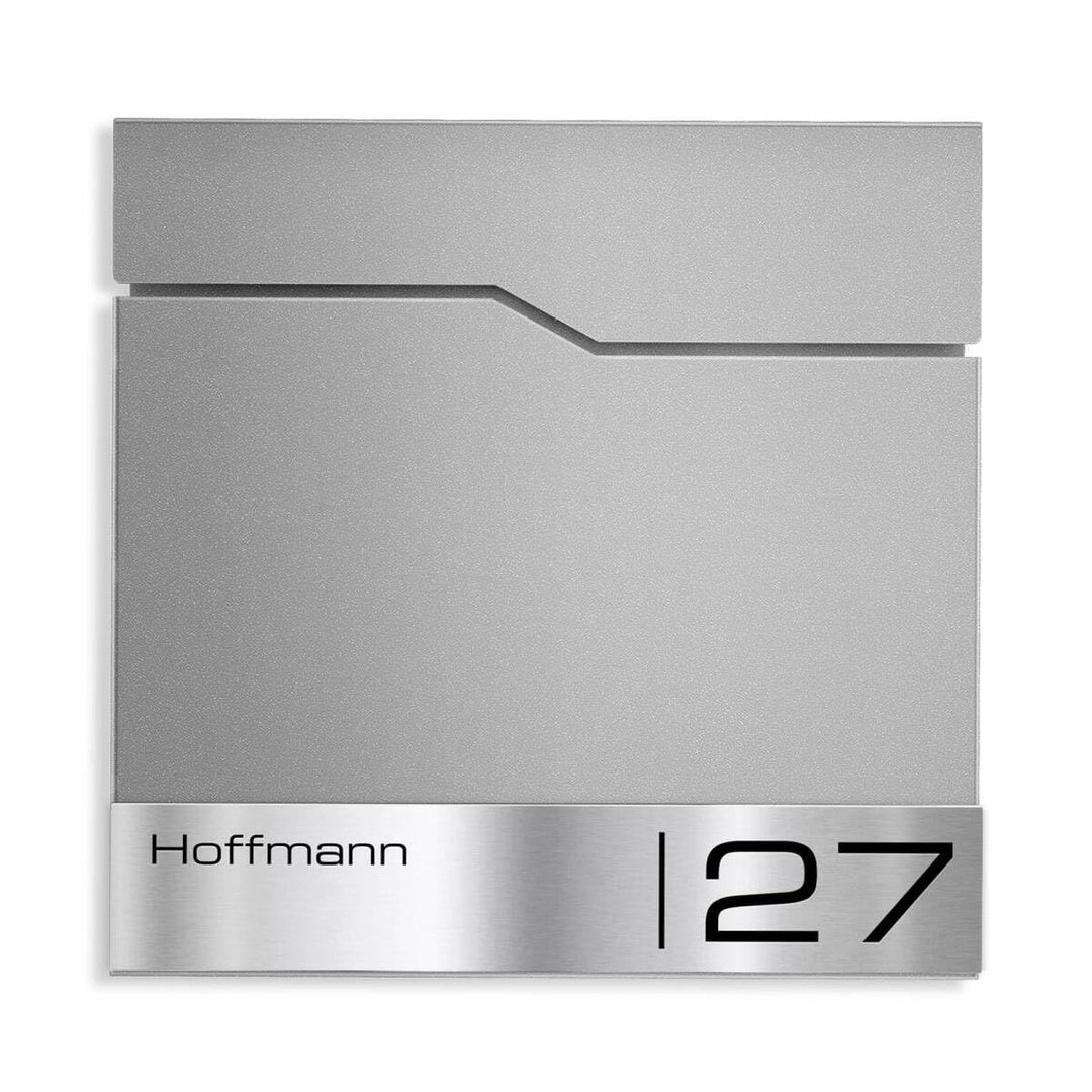 Metzler Briefkasten in RAL 9007 Graualuminium Enno - Wandbriefkasten mit V2A Edelstahl-Namensschild