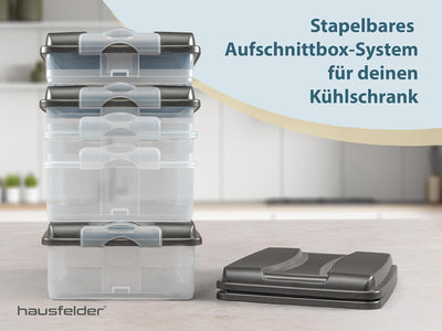 Hausfelder Aufschnittbox Organizer Set - stapelbar mit Deckel – Kühlschrank Wurstbox Aufschnittdosen