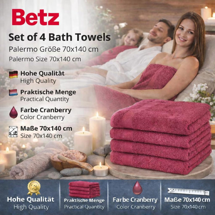 Betz Palermo Duschtücher – 4X Duschtuch aus 100% Baumwolle - Badetuch – Saunatuch –Liegetuch - 70 x