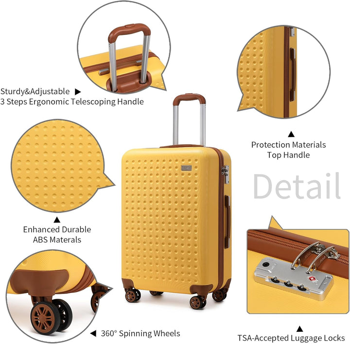 KONO Koffer Trolley Gross Hartschalenkoffer Reisekoffer von ABS Hartschalen Handgepäck mit 4 Spinner