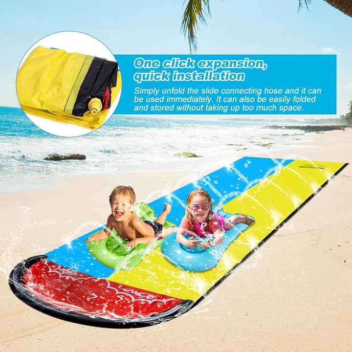 Wasserrutsche Garten für Kinder, 6.1*1.4M Aufblasbare Wasserrutsche mit 2 Bodyboards, Doppelte Wasse