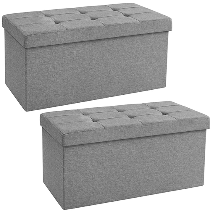 SONGMICS 76 cm Sitzbank mit Stauraum, 2er Set, klappbare Sitztruhe, Aufbewahrungsbox, Fussbank, hell