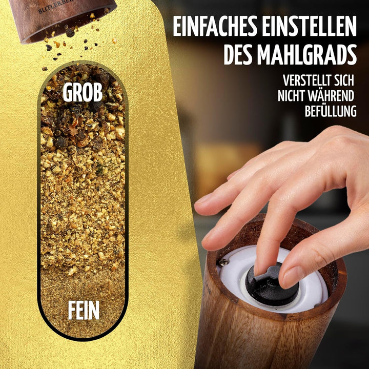 BUTLERBELL® Salz und Pfeffermühle Holz in Luxus Geschenkbox mit Herz ideal als Hochzeitsgeschenk | G