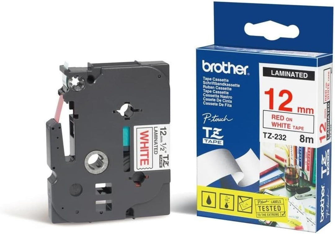 Brother TZe 232 laminierte 12 mm Bandkassette - Rot auf Weiss