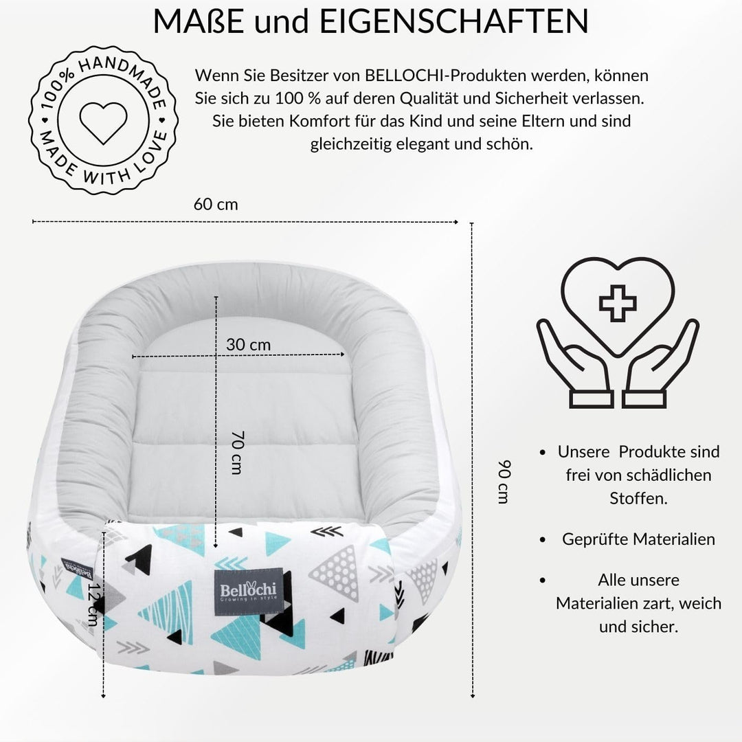 Bellochi Growing in style Premium Babynestchen Neugeborene - Nestchen Baby 90x60x12cm - 100% Baumwol