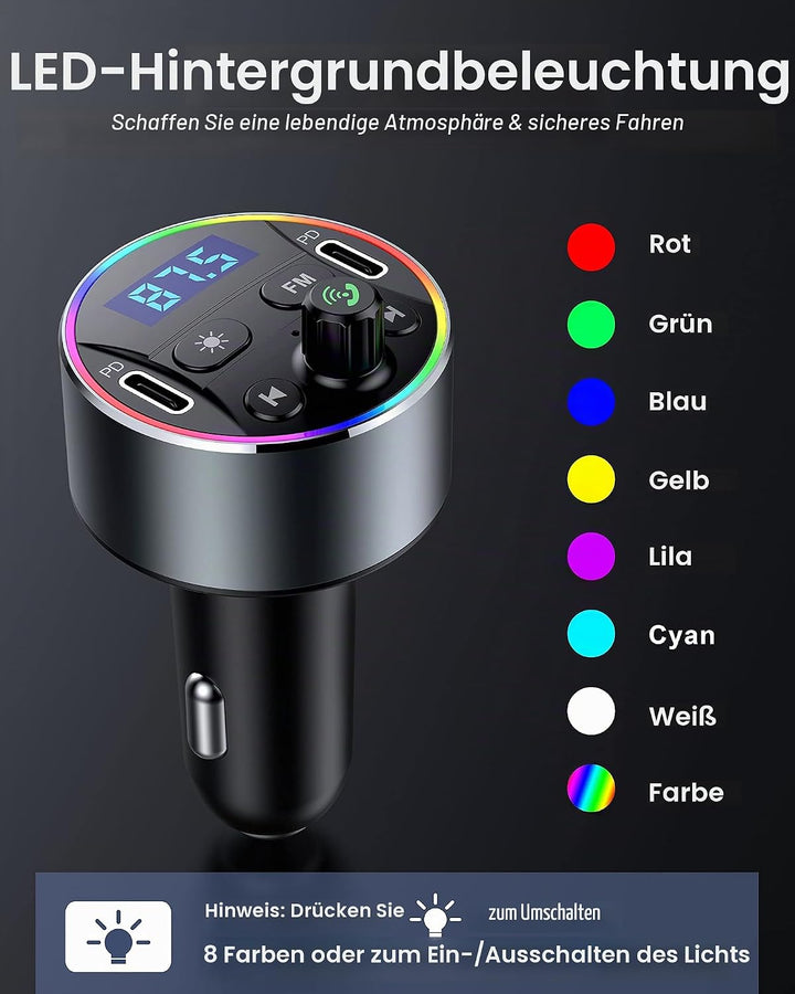 Bluetooth Adapter Auto 5.3 FM Transmitter für Freisprechanrufe mit PD 20W Zigarettenanzünder Bluetoo