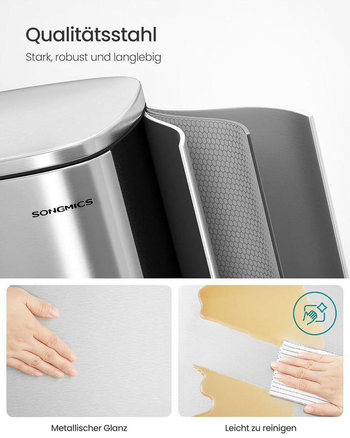 SONGMICS Mülleimer Küche, 50 Liter, Abfalleimer, Treteimer, mit Deckel, Softclose, Fusspedal, Stahl,