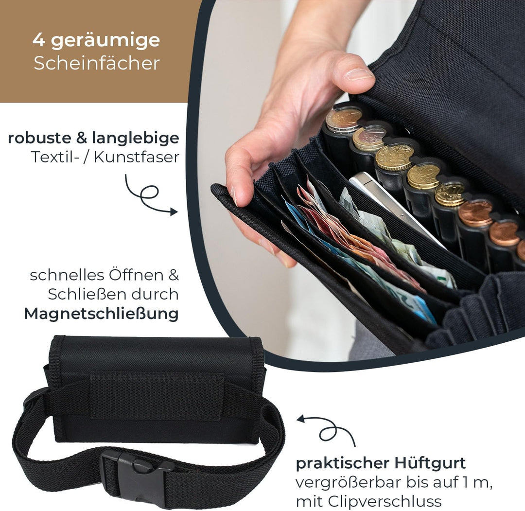 HMF 48810-02 Kellnertasche, Kellnerbörse inkl. Euro-Geldwechsler, Tragegurt, 20,5 cm x 6,5 cm x 10,0