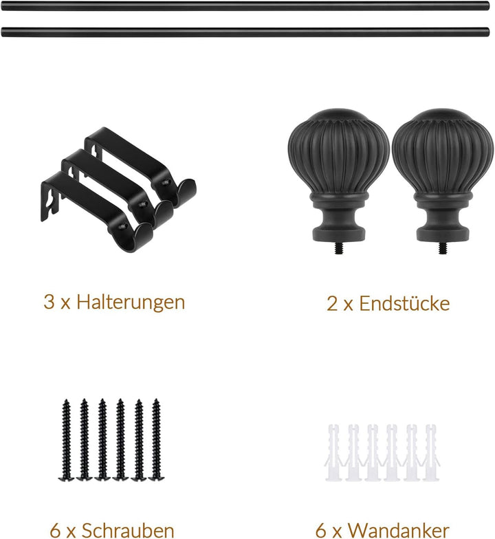 SZXIMU Gardinenstange Ausziehbar 122-218 cm Schwarz 16 mm Durchmesser Vorhangstange Metall für Fenst