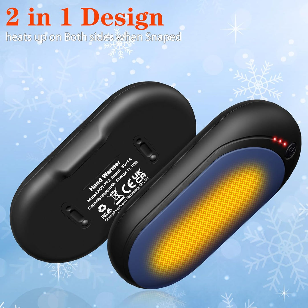 Elektrischer Handwärmer,Handwärmer Wiederaufladbar 2er Set mit 6000mAh,Taschenwärmer USB-Kabeln,3 He