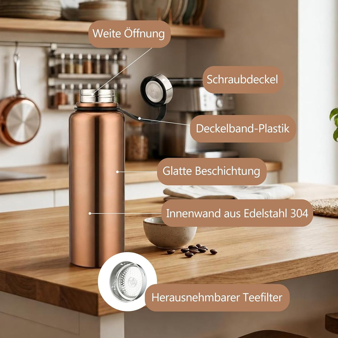 YYW 1.5 Liter Edelstahl Thermo Trinkflasche, Vakuum Isolierte Edelstahl Thermosflasche Auslaufsicher