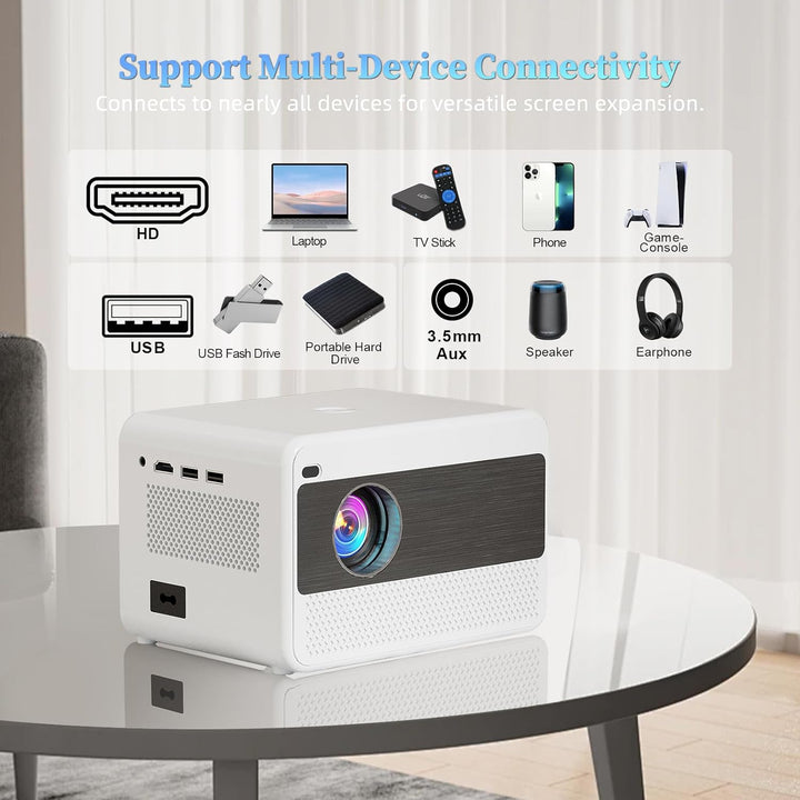Smart Beamer WiFi Heimkino Projektor,16000 Lumen Full HD 1080P Beamer,Elektrischer Fokus 200 Zoll Zo