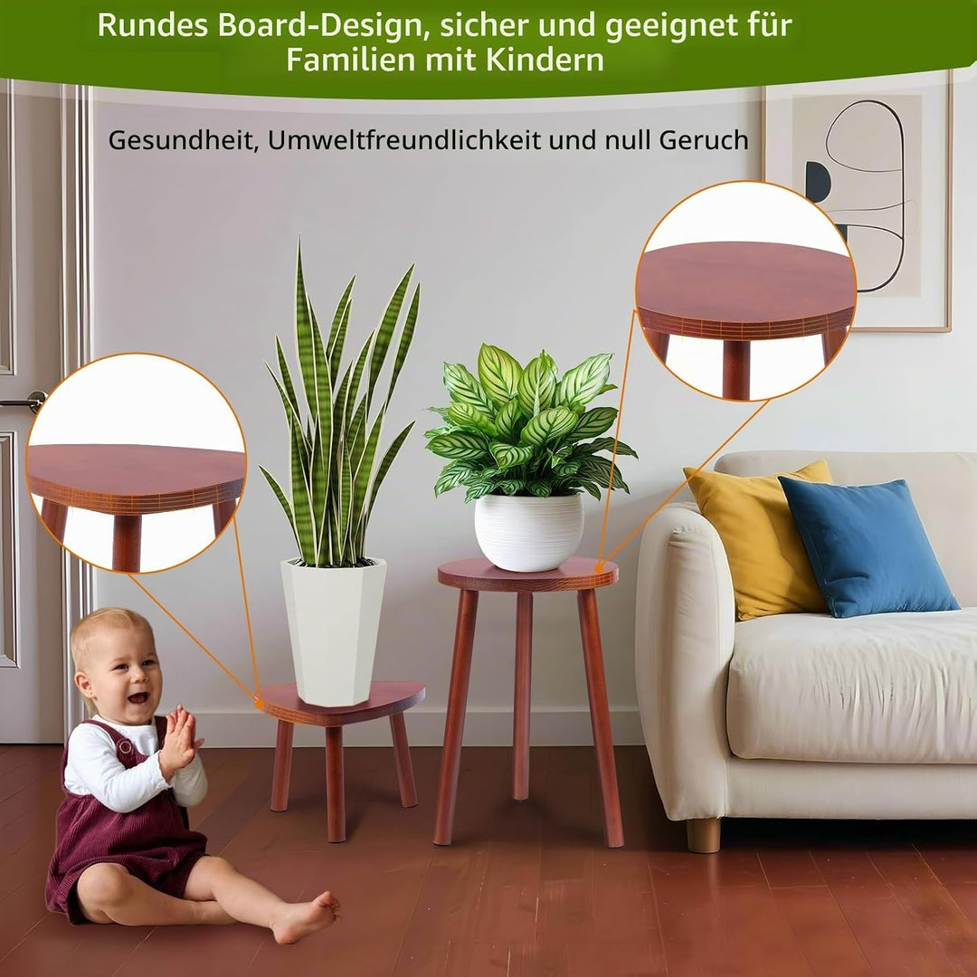 Blumenständer Holz 2er-Set, Pflanzenständer für den Innenbereich, Blumenhocker Hocker Pflanzentische