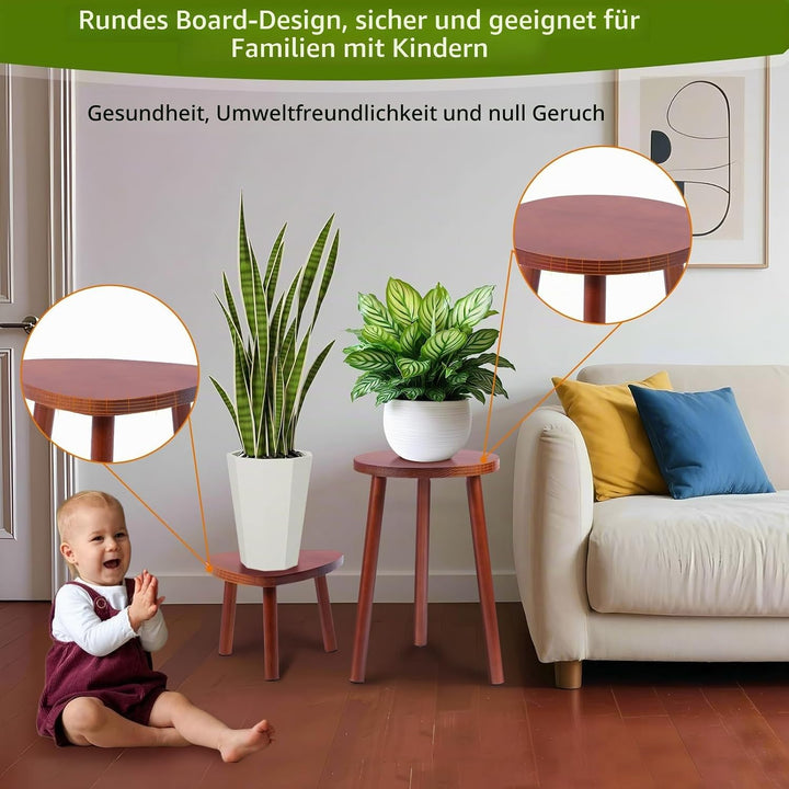 Blumenständer Holz 2er-Set, Pflanzenständer für den Innenbereich, Blumenhocker Hocker Pflanzentische