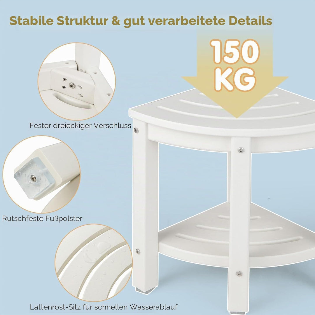 LIFEZEAL Eck Badhocker Duschhocher, Sitzhocker mit Ablage, Badezimmerhocker in Fächerform, Eckduschh