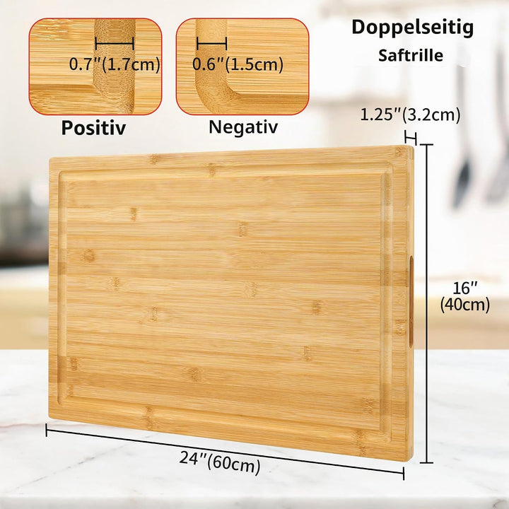 Extra grosses XXXL Bambus-Schneidebrett, 61 x 40.6 x 3.2 cm, zum Schneiden von Truthahn, Fleisch, Ge