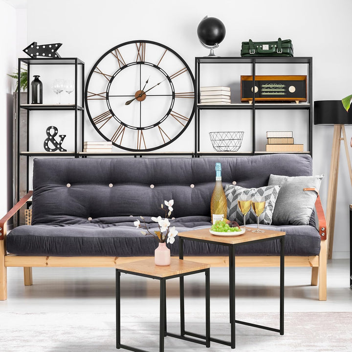 Relaxdays Beistelltisch 2er Set Metall quadratisch, braun/schwarz | Satztisch 2 Grössen, stapelbar,