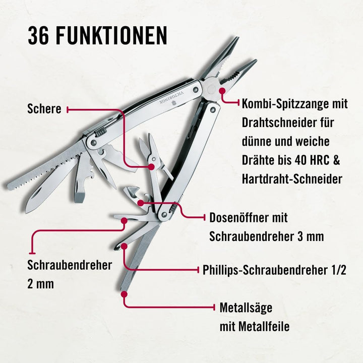 Victorinox Multifunktionswerkzeug Swiss Tool Spirit X Plus Ratchet, 36 Funktionen, Swiss Made, Multi
