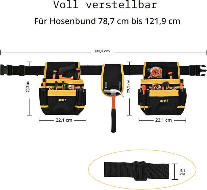 Werkzeuggürtel,Werkzeuggürtel Herren mit 26 Taschen,Robuste Handwerker Gürtel,Verstellbar und Abnehm