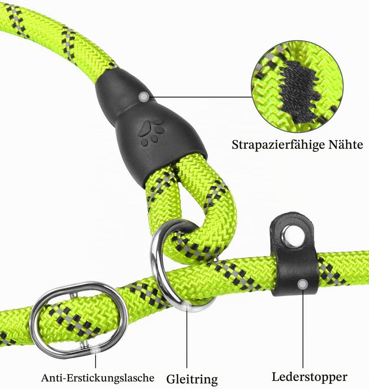TagME Retrieverleine mit Zugstopp,Reflektierende Seilleine 185 cm Moxonleine,Weicher gepolsterter Gr