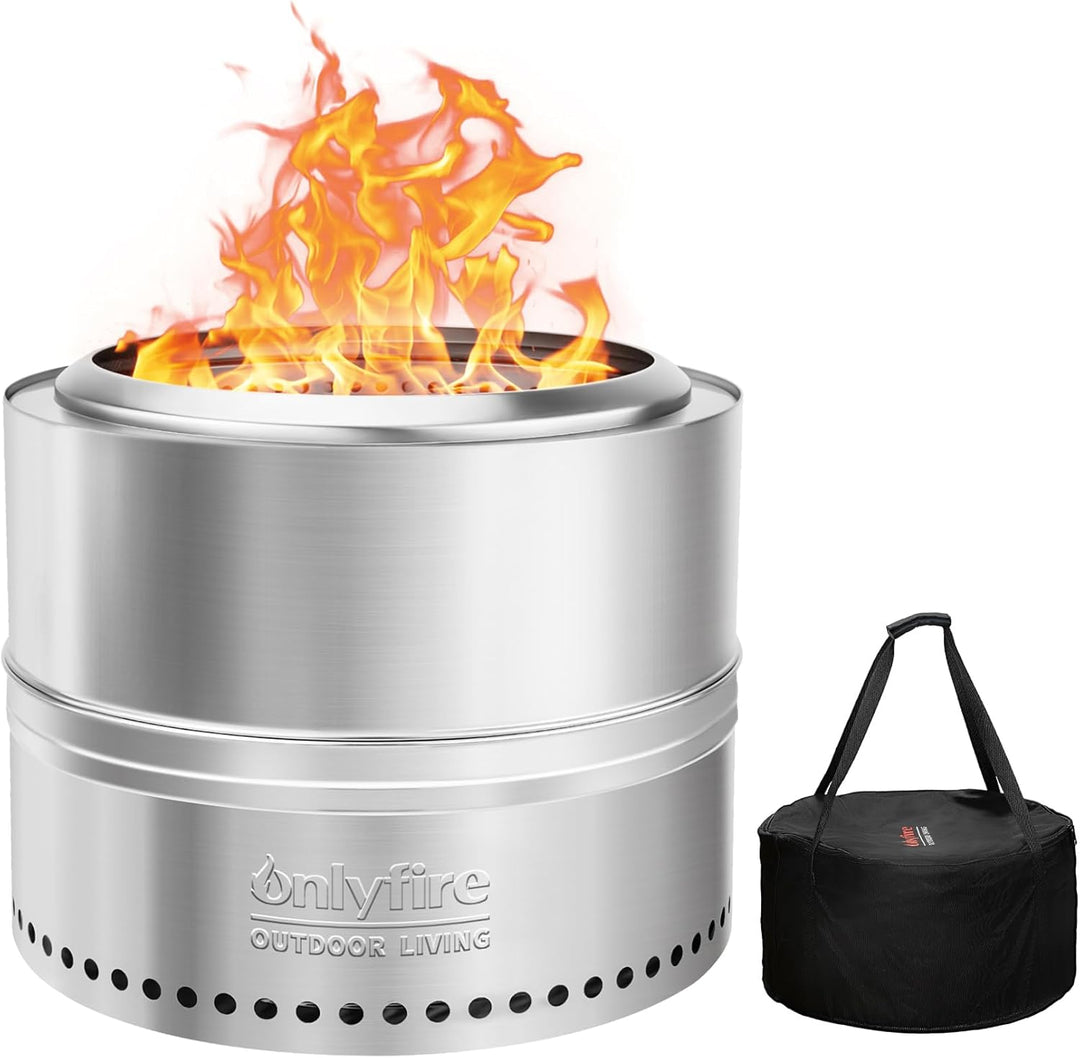 Onlyfire Tragbare Feuerstellen mit Aufbewahrungstasche, 50cm Fire Pit aus Edelstahl, Abnehmbarer Asc