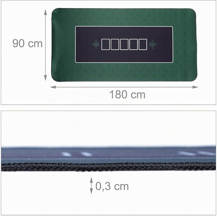 Relaxdays Pokermatte 180 x 90 cm, Texas Holdem, Pokertischauflage gross, rutschhemmend, Polyester, P