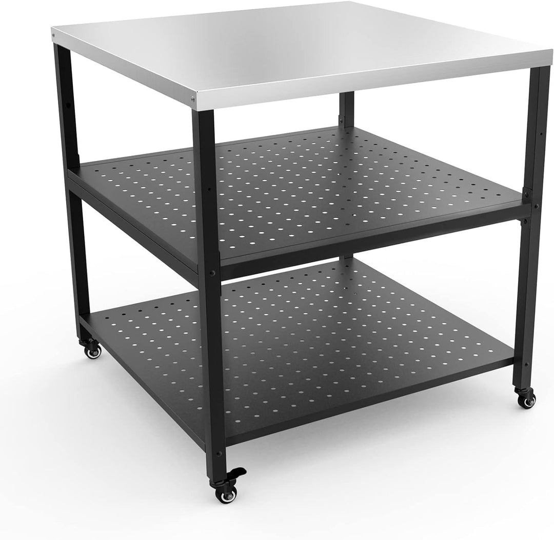 Onlyfire Robuster Pizzatisch, Grilltisch Servierwagen Outdoor mit Edelstahloberfläche und 4 Rollen,