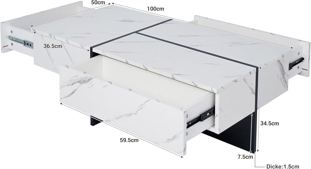 Merax Moderner LED Couchtisch, Wohnzimmertisch mit 3 Schubladen, Hochglänzender Couchtisch, Struktur