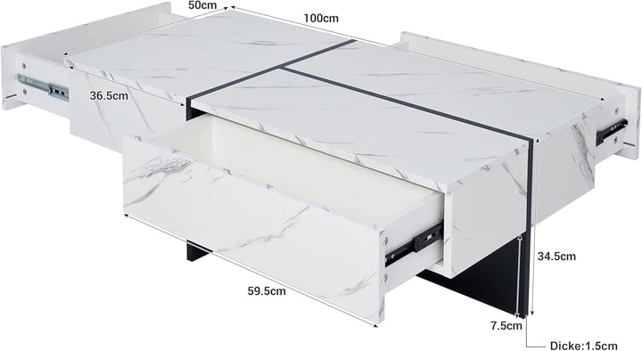 Merax Moderner LED Couchtisch, Wohnzimmertisch mit 3 Schubladen, Hochglänzender Couchtisch, Struktur