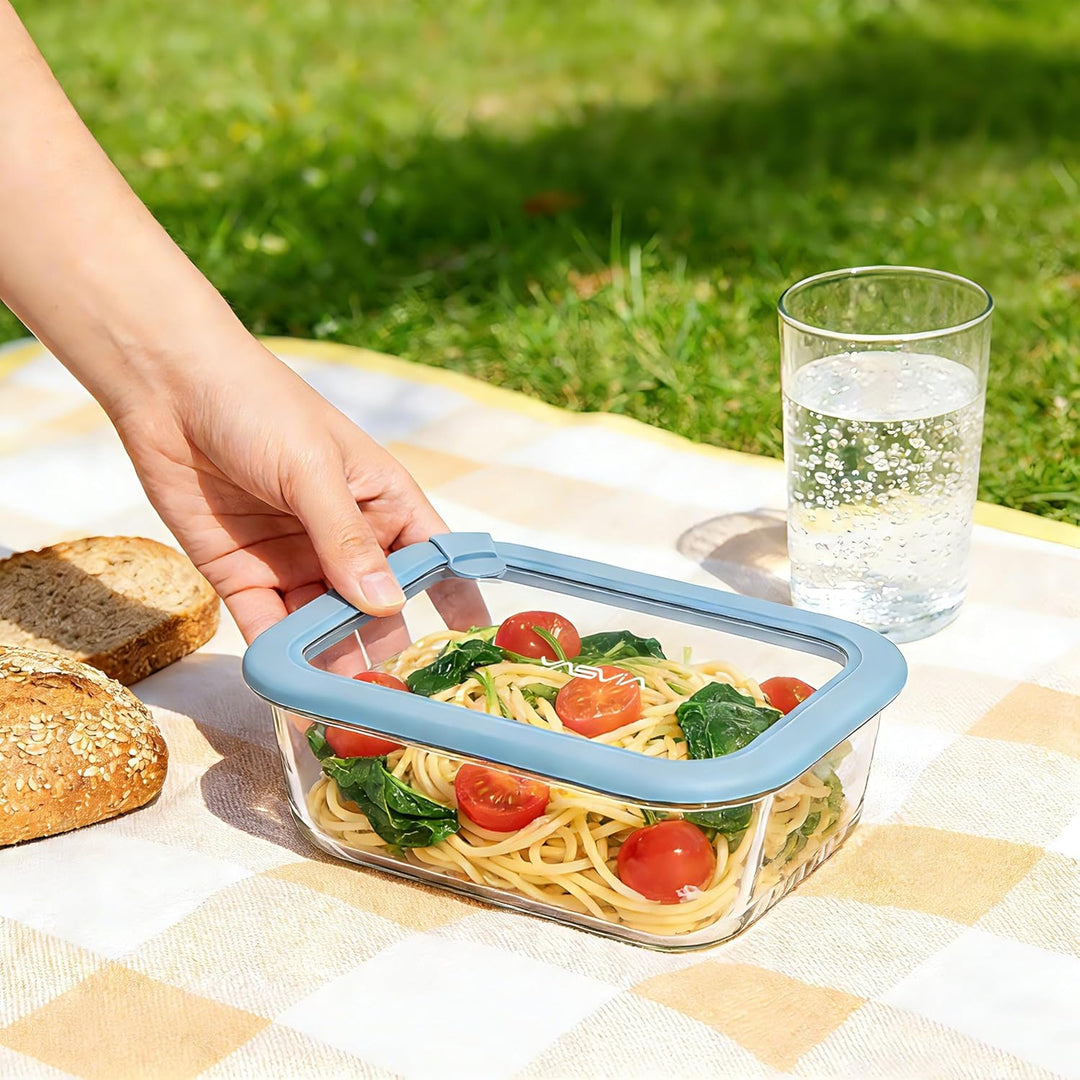 Meal Prep Glas (4x1050ml) Frischhaltedosen Set plastikfrei, Borosilikatglas Vorratsdosen, Silikondec
