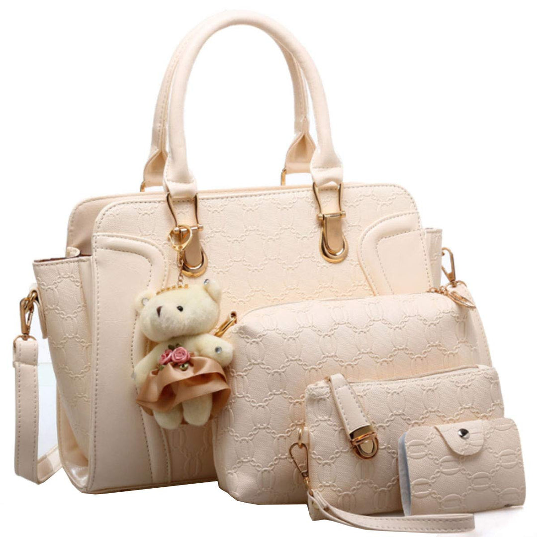 FiveloveTwoDamen 4Tlg. Handtaschen Set Umhängetasche Schultertasche Tasche PU Shopper Clutch Kartenh
