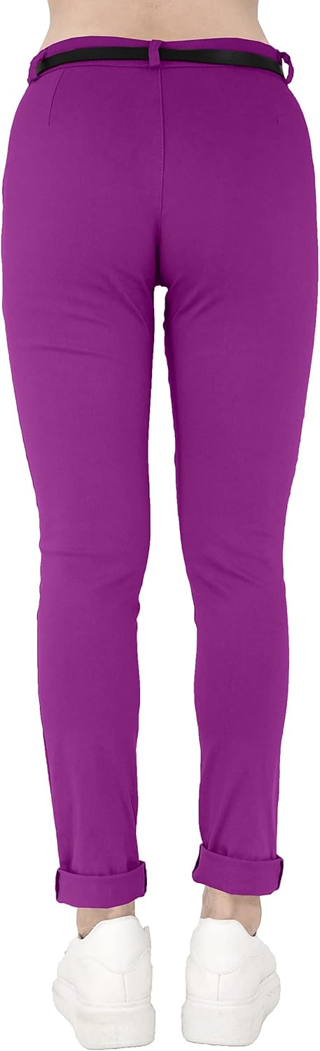 JOPHY & CO. Elastische Damen-Chino-Hose mit Gürtel (Artikelnummer: 3008) Regulär S Pflaume, Regul&#x