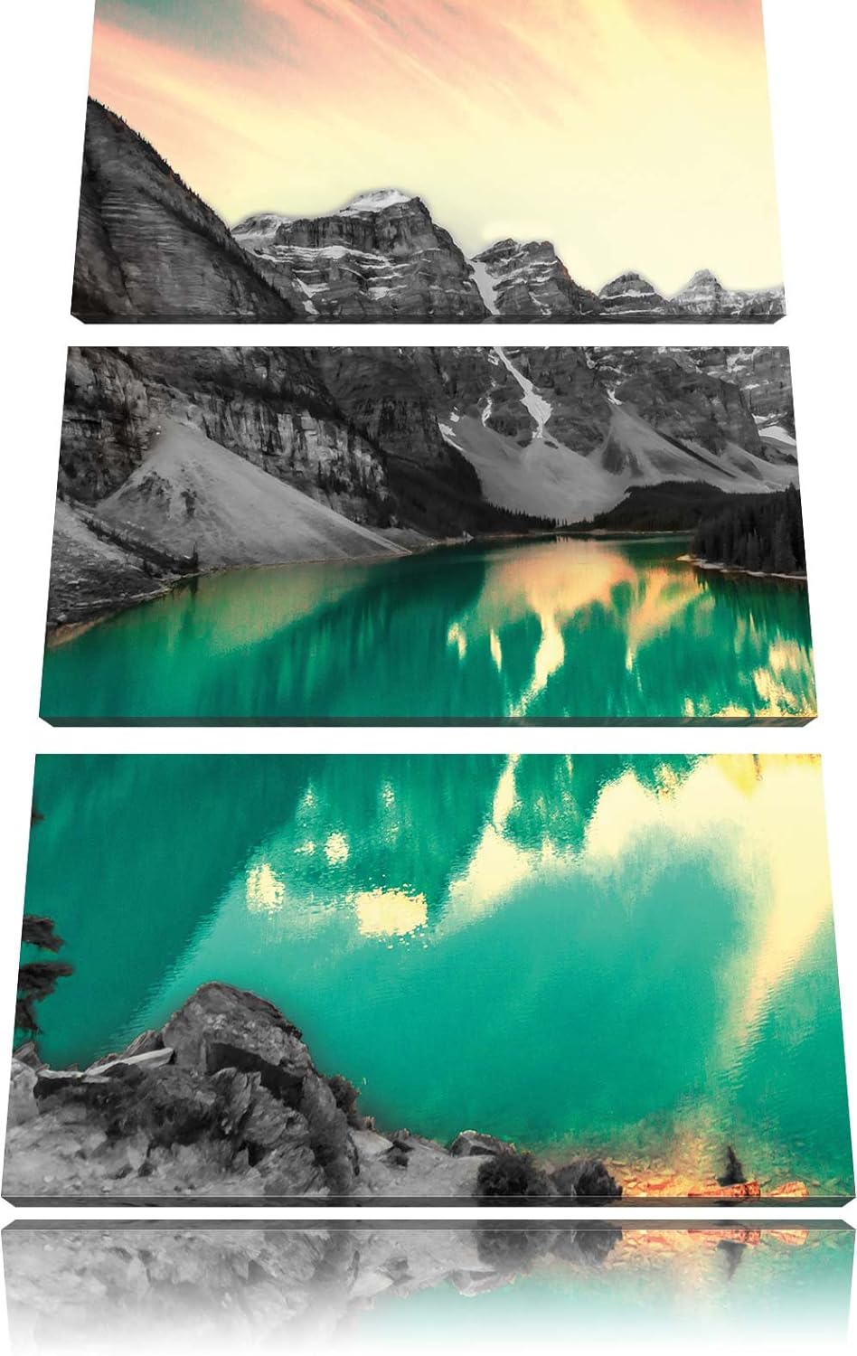 Pixxprint prachtvoller Moraine Lake in Canada als Leinwandbild/Grösse: 3 Teilig (120x80 cm) cm/Wandb