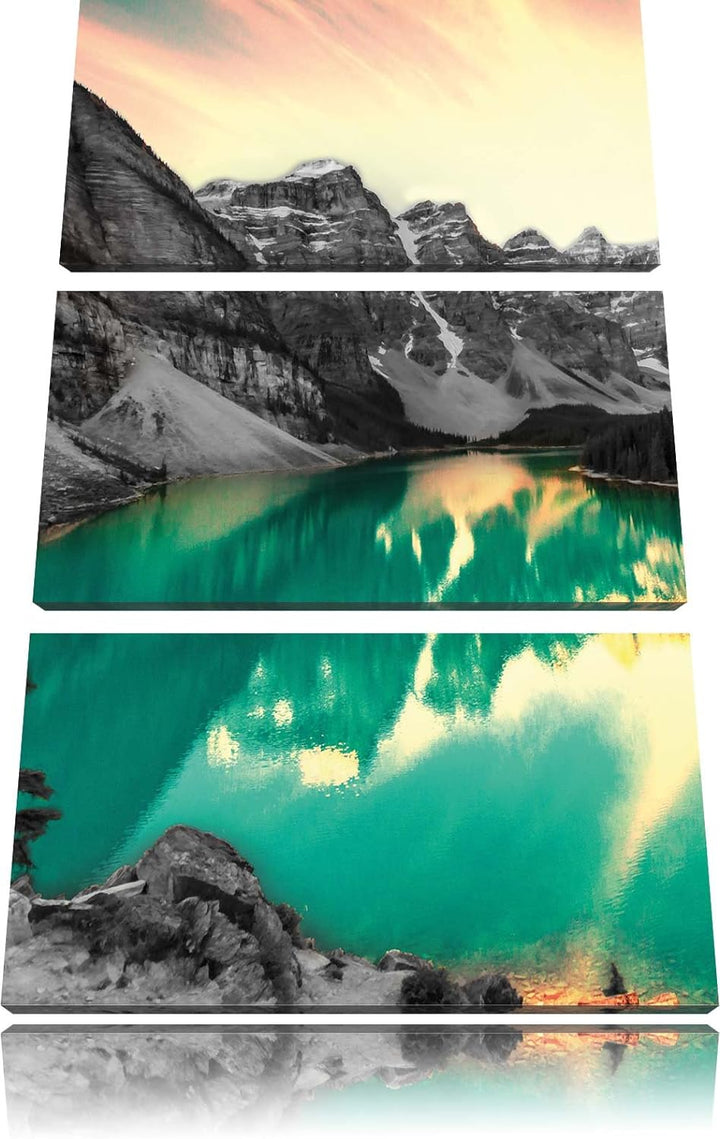Pixxprint prachtvoller Moraine Lake in Canada als Leinwandbild/Grösse: 3 Teilig (120x80 cm) cm/Wandb