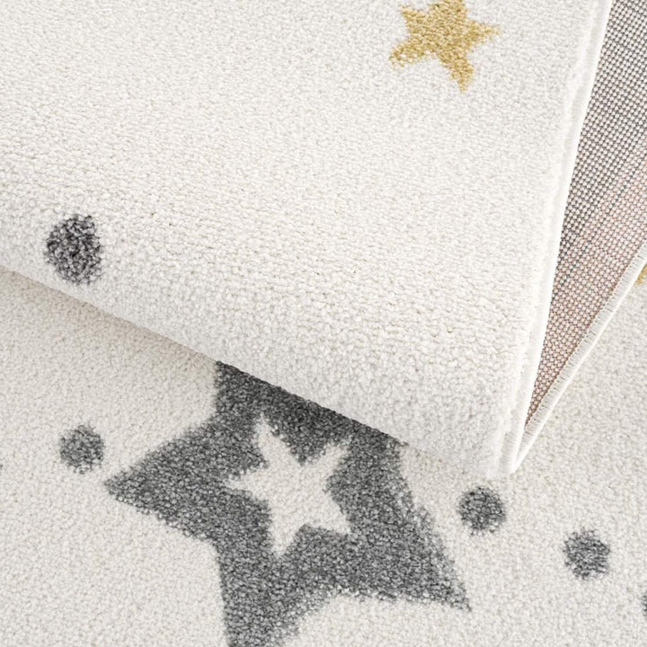 carpet city Kinderteppich Kinderzimmer Creme - 120 cm Rund - Nachthimmel Sterne Mond - Kinderzimmert