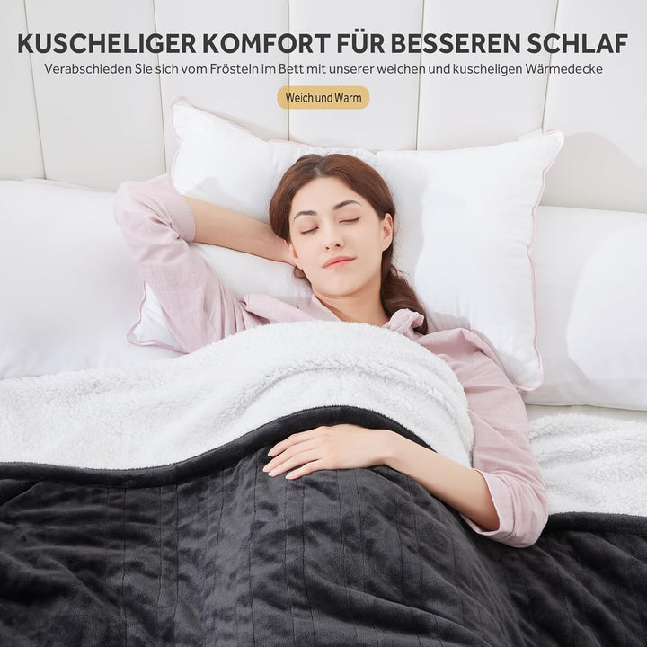 Heizdecke 150×200 cm Flanell Sherpa Mit Abschaltautomatik, 6 Temperaturstufen, Überhitzungsschutz -