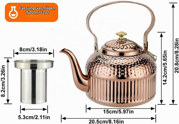 SANQIAHOME® 1,8 Liter Edelstahl-Teekanne mit Siebeinsatz, mit Teesiebgriff,Induktionsgeeignet Kupfer
