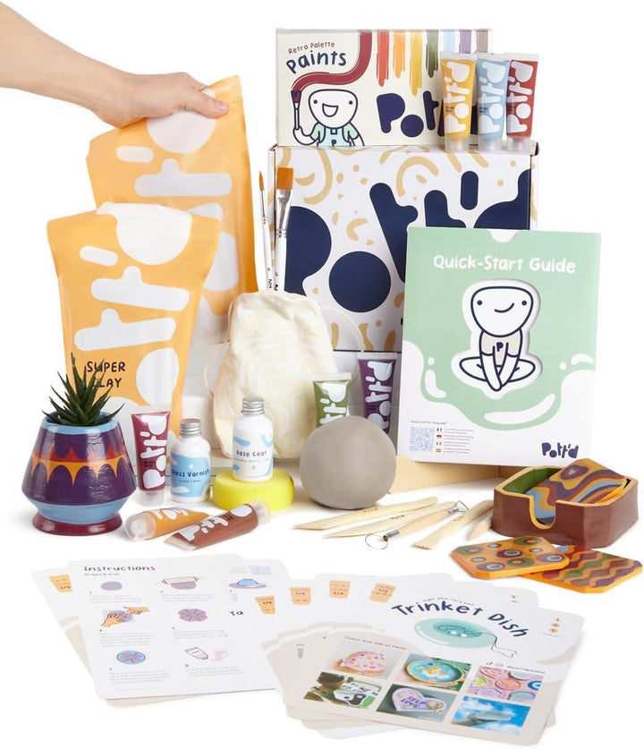 Pott'd Ton Töpferset für Anfänger für zuhause - Lufttrocknend. DIY Set für Erwachsene. Enthält: Luft