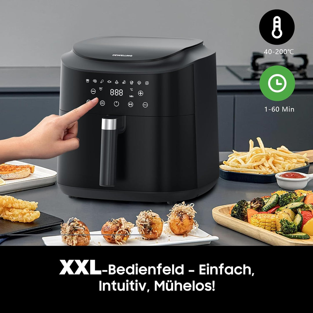 Heissluftfritteuse XXL 9L 2350W – Leistungsstarke Airfryer mit 9 Programmen, Digitales LED Touch Dis