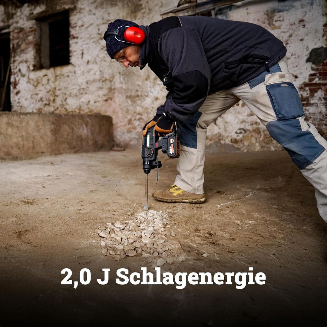 WORX NITRO WX381 Akku Bohrhammer 20V- bürstenloser Motor - multifunktionales Werkzeug zum Bohren, Ha