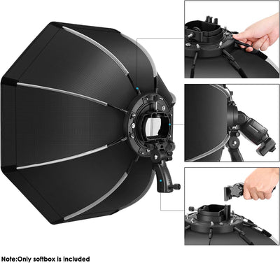 NEEWER 65cm achteckige Softbox mit Schnellverschluss, mit S-Typ Halterung, Tragetasche, kompatibel m