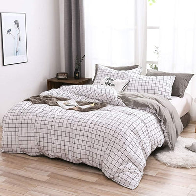 OLDBIAO Bettwäsche-Set 3 Teilig Baumwolle Bettbezug 220x240cm + 2X Kissenbezüge 80x80cm Kariert Bett