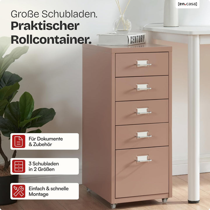 [en.casa] Rollcontainer Kökar Schubladenschrank Metall Aktenschrank mit 5 Schubladen Bürowagen mit R